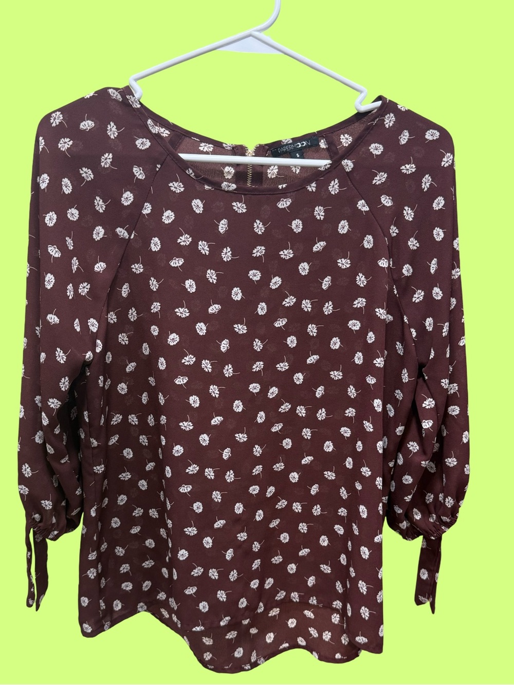 Papermoon chocolate brown Floral Tie-Cuff Blouse